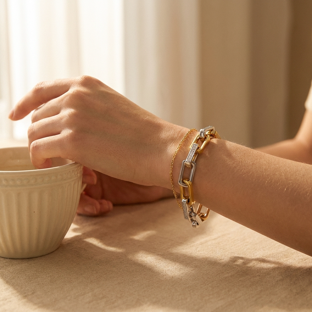 Pavé Chain Link Bracelet – CZ Rectangle Link Silver Gold Unisex Statement Bracelet