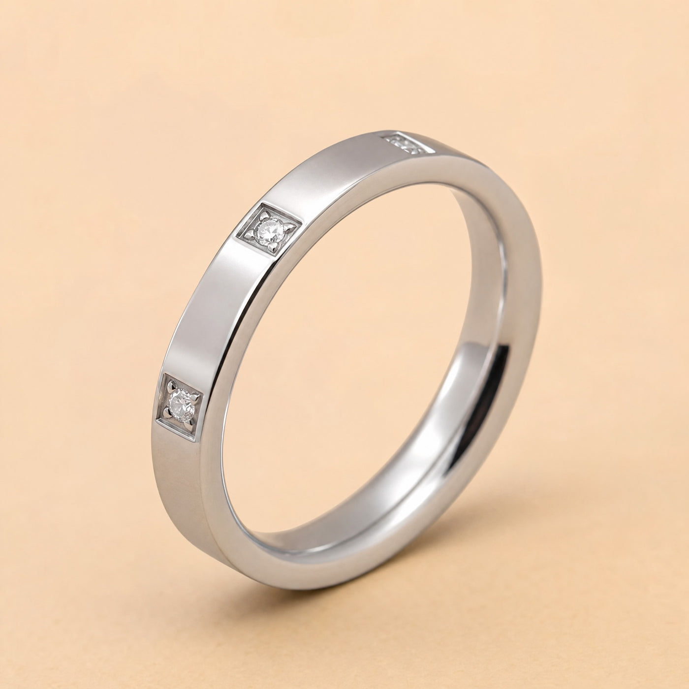 CZ Station Band Ring – Dainty Stackable Gold Silver Rose Gold Ring, Gift for Her