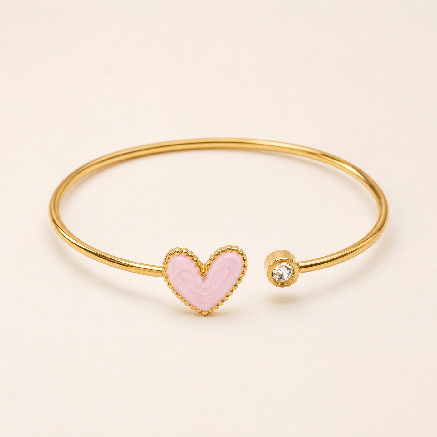 Gold Heart Cuff Bangle – Dainty Gold Stainless Steel Bracelet, Gift for Her