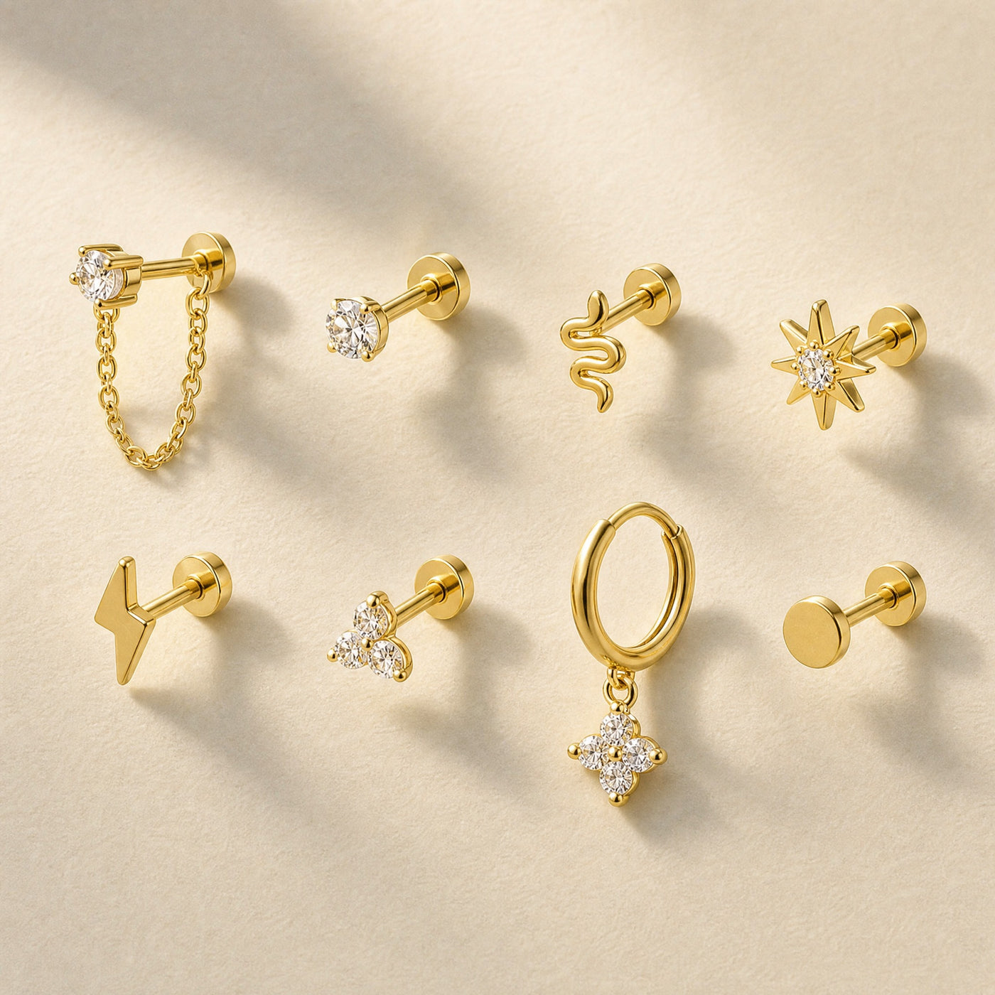 Gold Flat Back Stud Earring – Dainty Cartilage Stainless Steel Earring for Sensitive Ears
