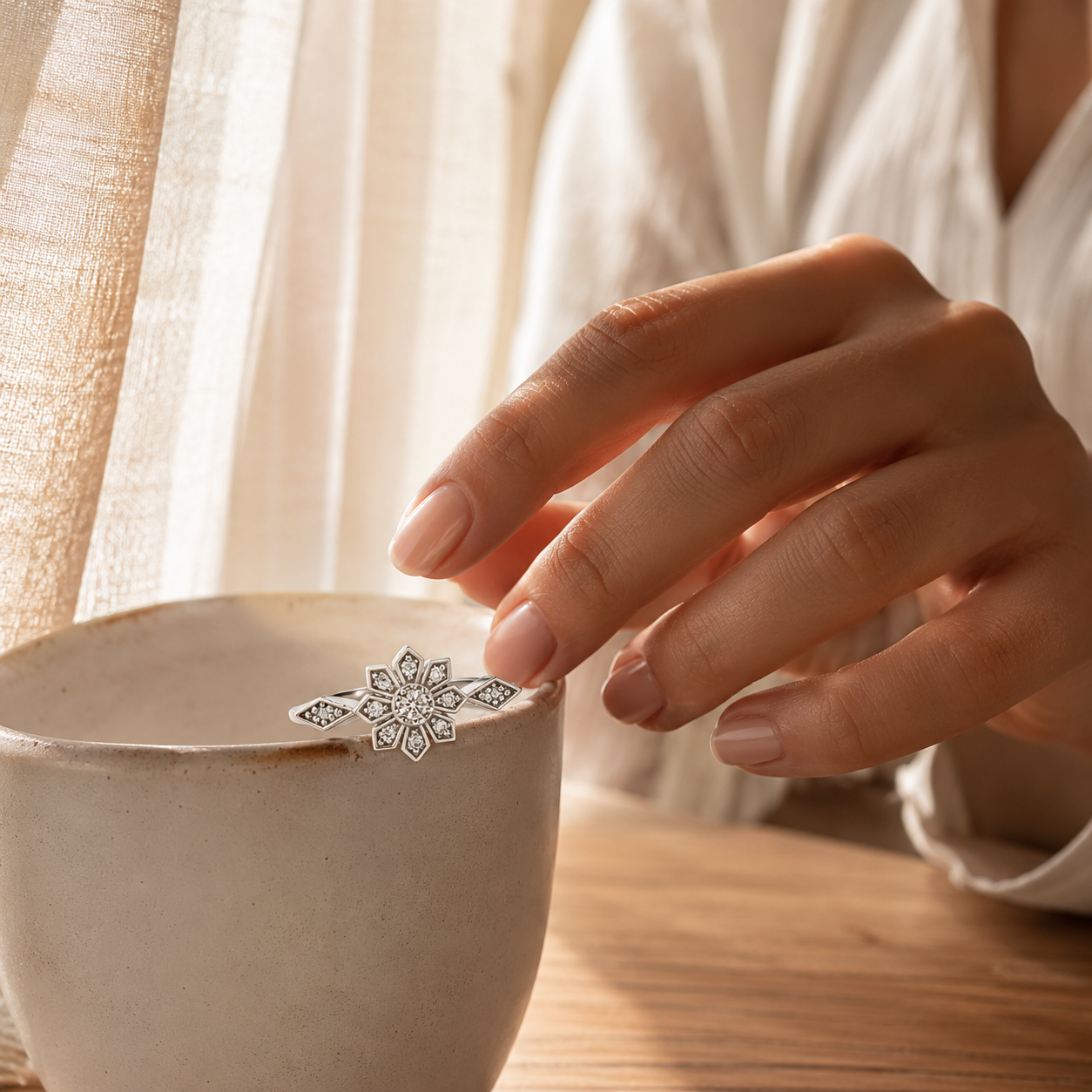Gold Pavé Flower Ring – Dainty CZ Statement Ring, Adjustable Band, Gift for Her