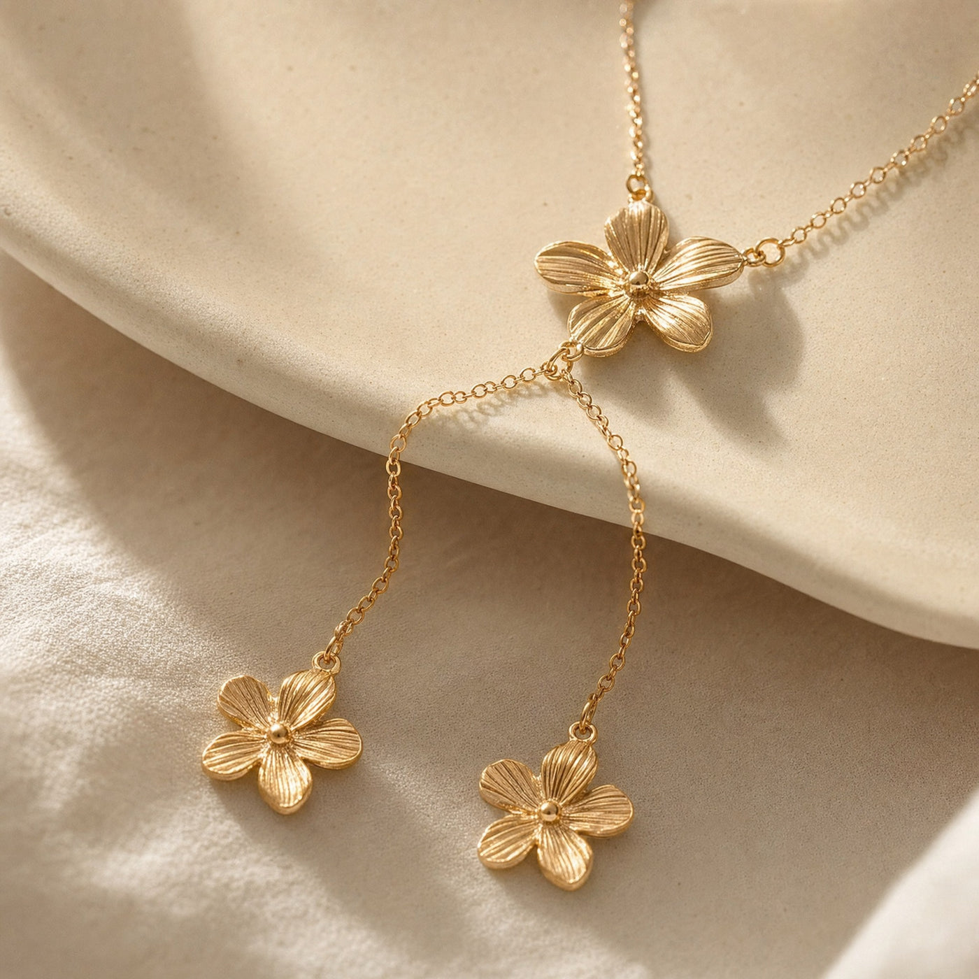 Flower Lariat Necklace – Long Y-Drop Floral Chain Necklace, Gift for Her