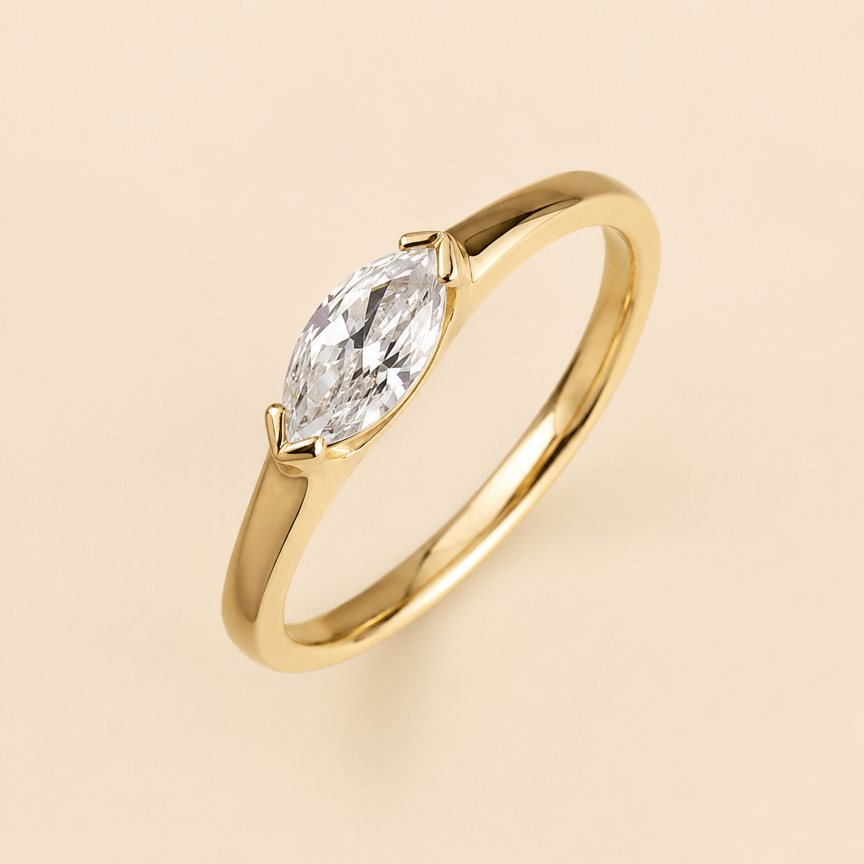 Gold Marquise CZ Ring – Dainty Minimalist Wedding Band, Stackable Promise Ring for Women