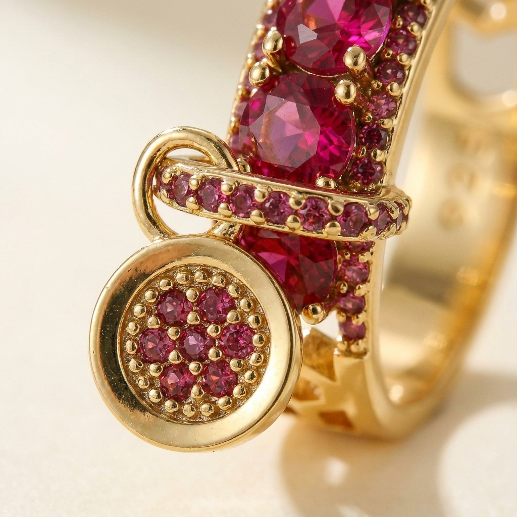 Pavé CZ Charm Ring – Pink Zircon Dangle Statement Ring, Gift for Her