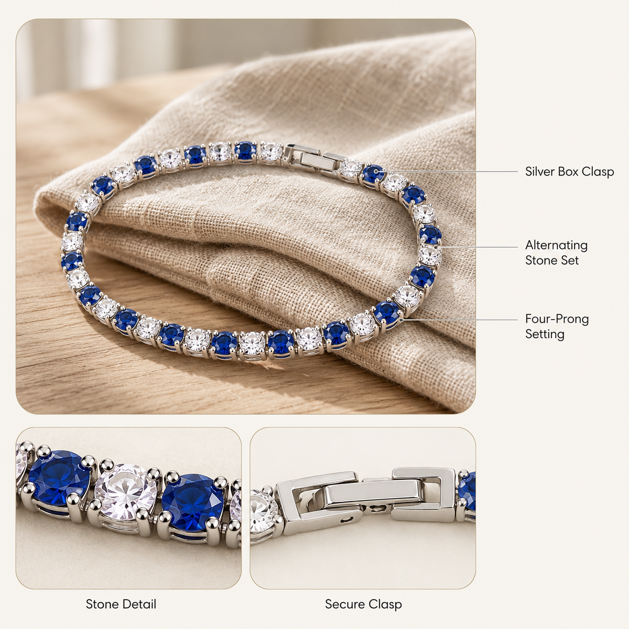 Silver Blue & White CZ Tennis Bracelet – Sapphire-Tone Zircon Gift for Her