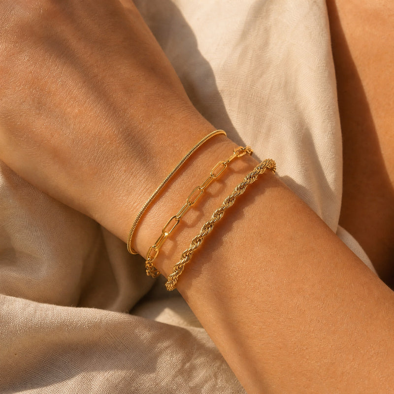 Gold & Silver Chain Bracelet Set – Dainty Layering Stainless Steel Bracelets for Women