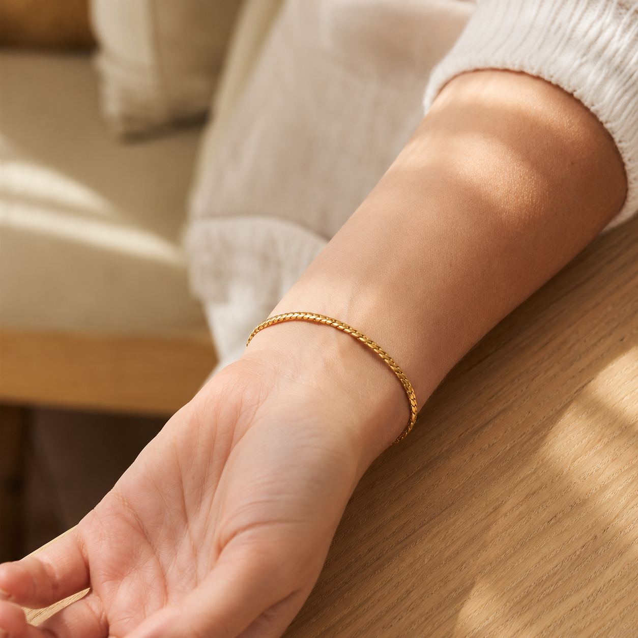 Gold Cuban Chain Bracelet – Gold Stainless Steel Dainty Layering Bracelet for Women