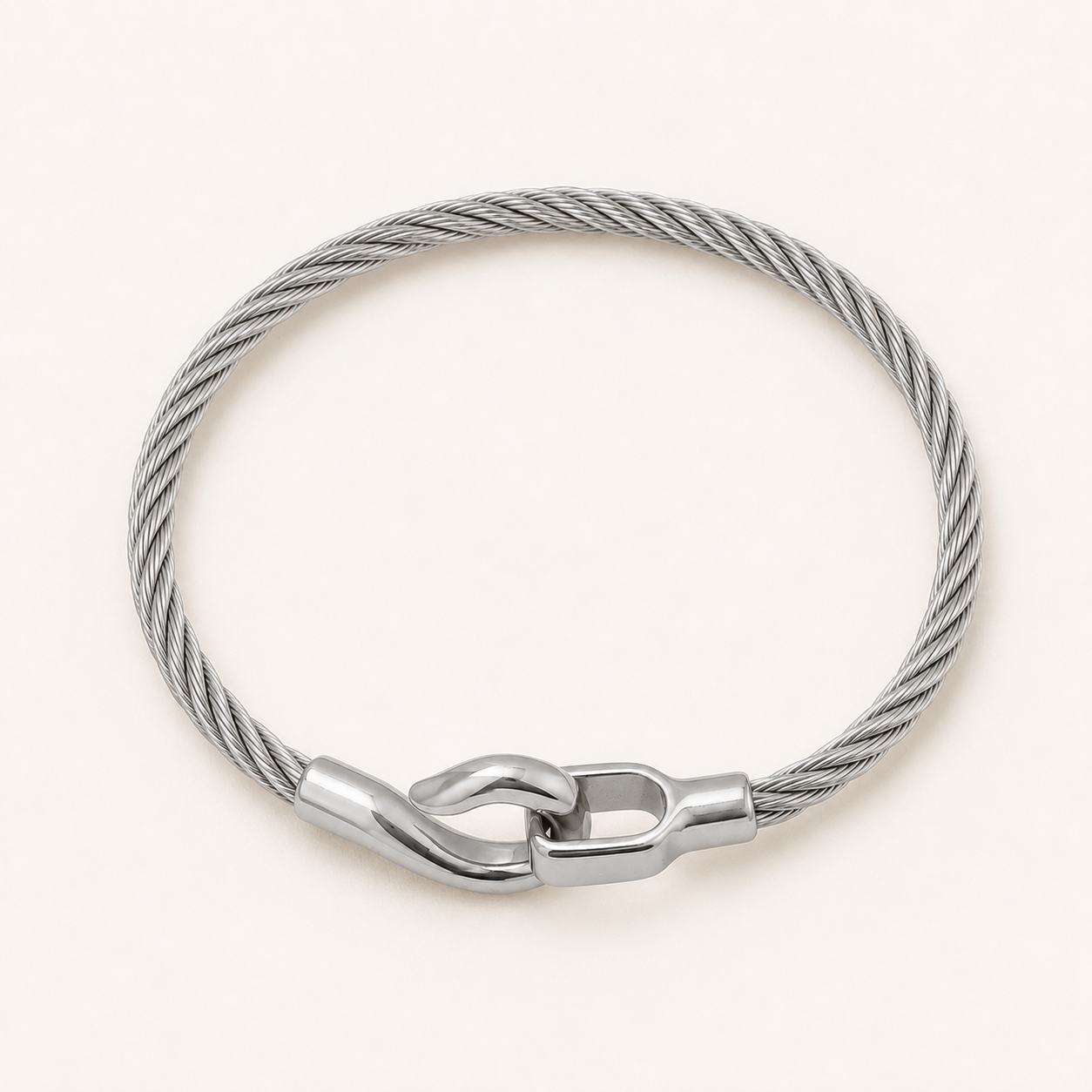 Twisted Cable Bangle Bracelet – Minimalist Hook Clasp Stainless Steel Bracelet for Women