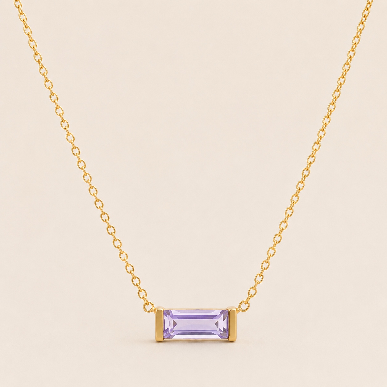 Gold Baguette Birthstone Necklace – Dainty Gold- CZ Pendant, Gift for Her