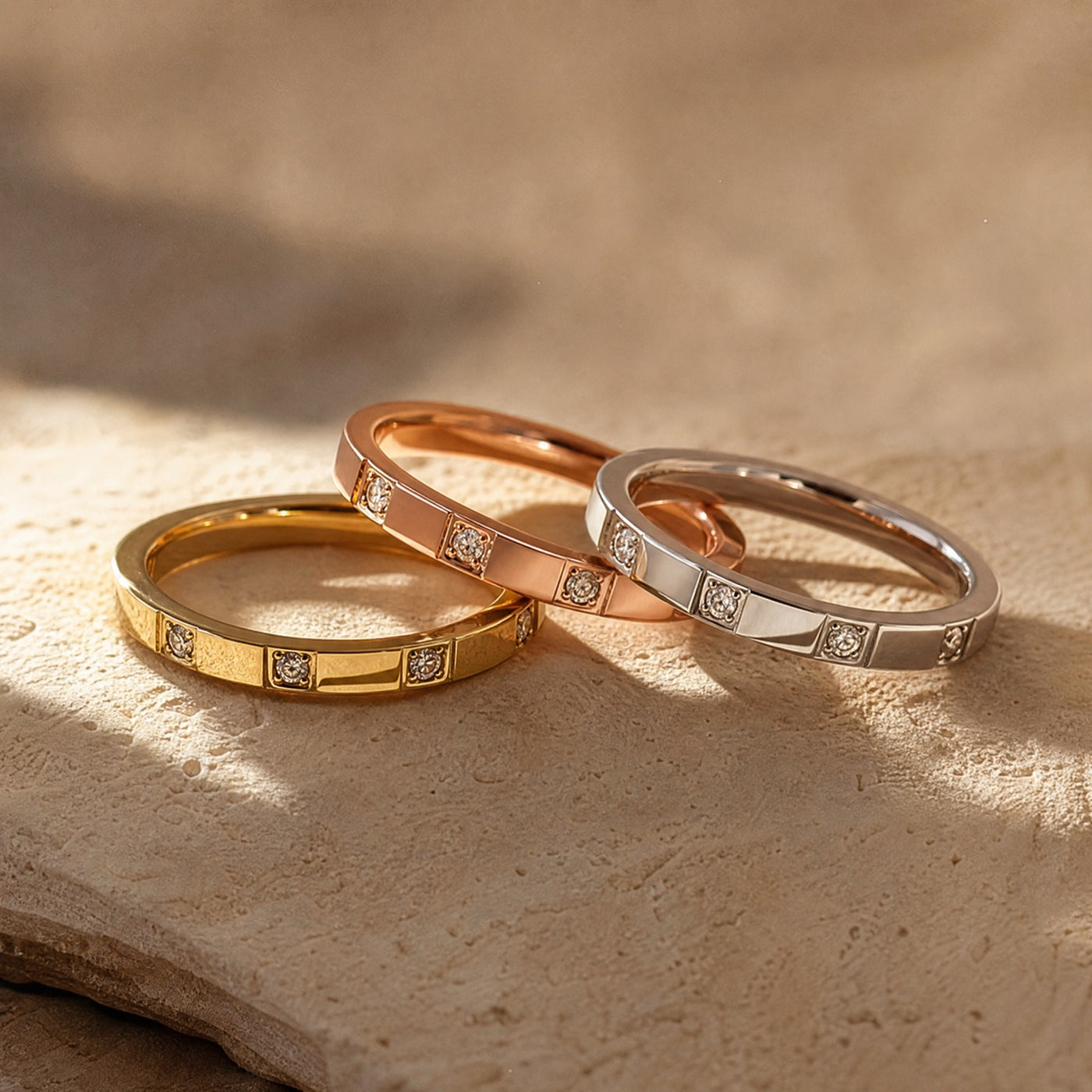 CZ Station Band Ring – Dainty Stackable Gold Silver Rose Gold Ring, Gift for Her