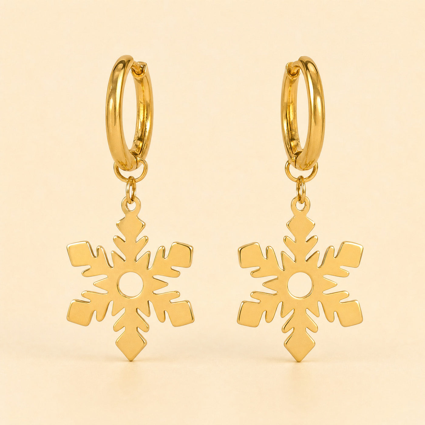 Gold Silver Snowflake Hoop Earrings – Dainty Stainless Steel Dangle Earrings, Gift for Her