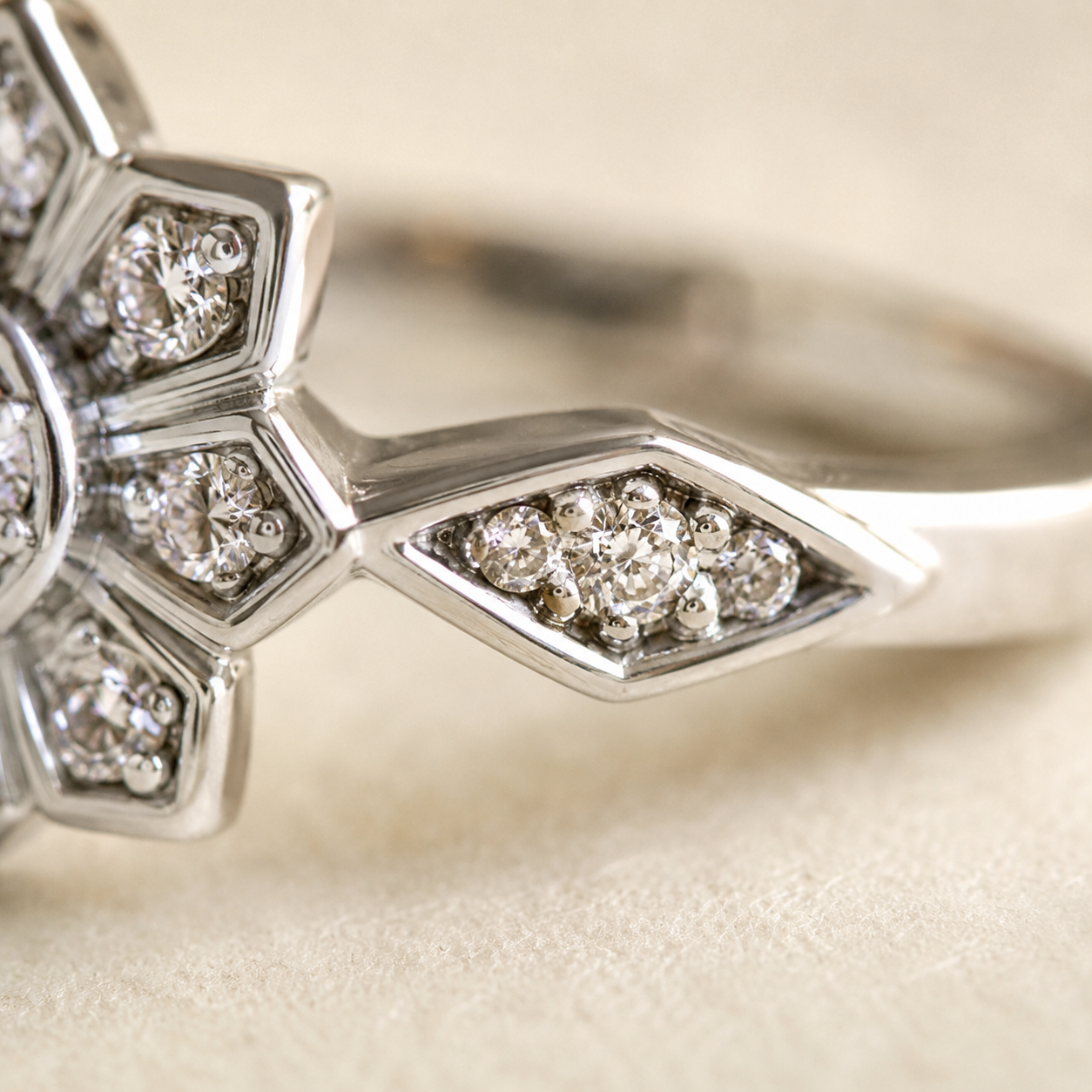 Gold Pavé Flower Ring – Dainty CZ Statement Ring, Adjustable Band, Gift for Her
