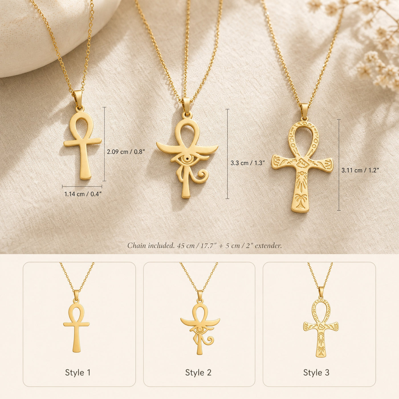 Ankh Cross Necklace – Egyptian Key of Life Symbol Pendant, Gold or Silver Gift