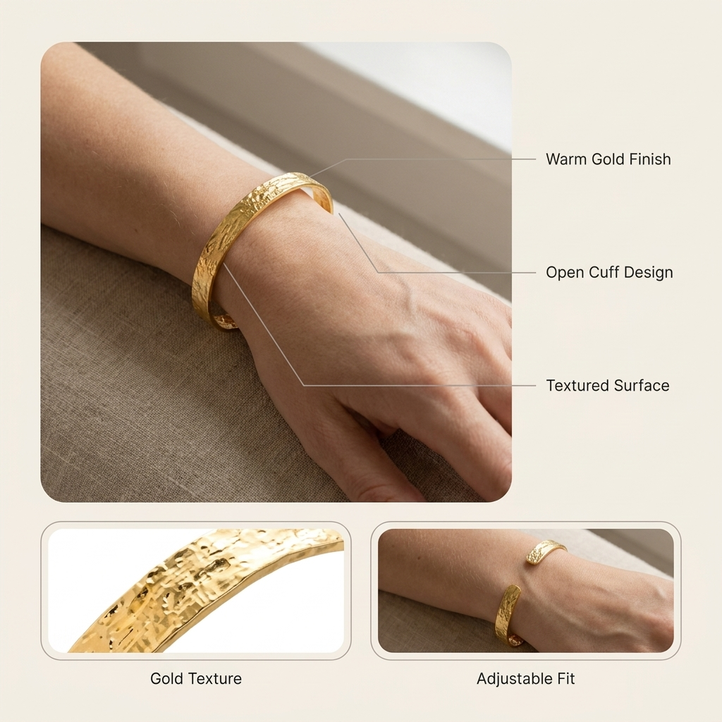 Gold Cuff Bracelet –Plated Bangle, Minimalist Gift for Her