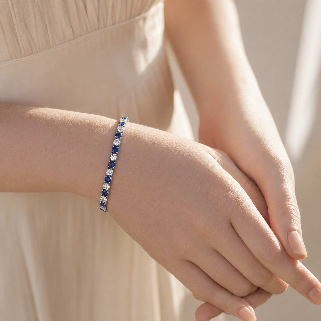 Silver Blue & White CZ Tennis Bracelet – Sapphire-Tone Zircon Gift for Her