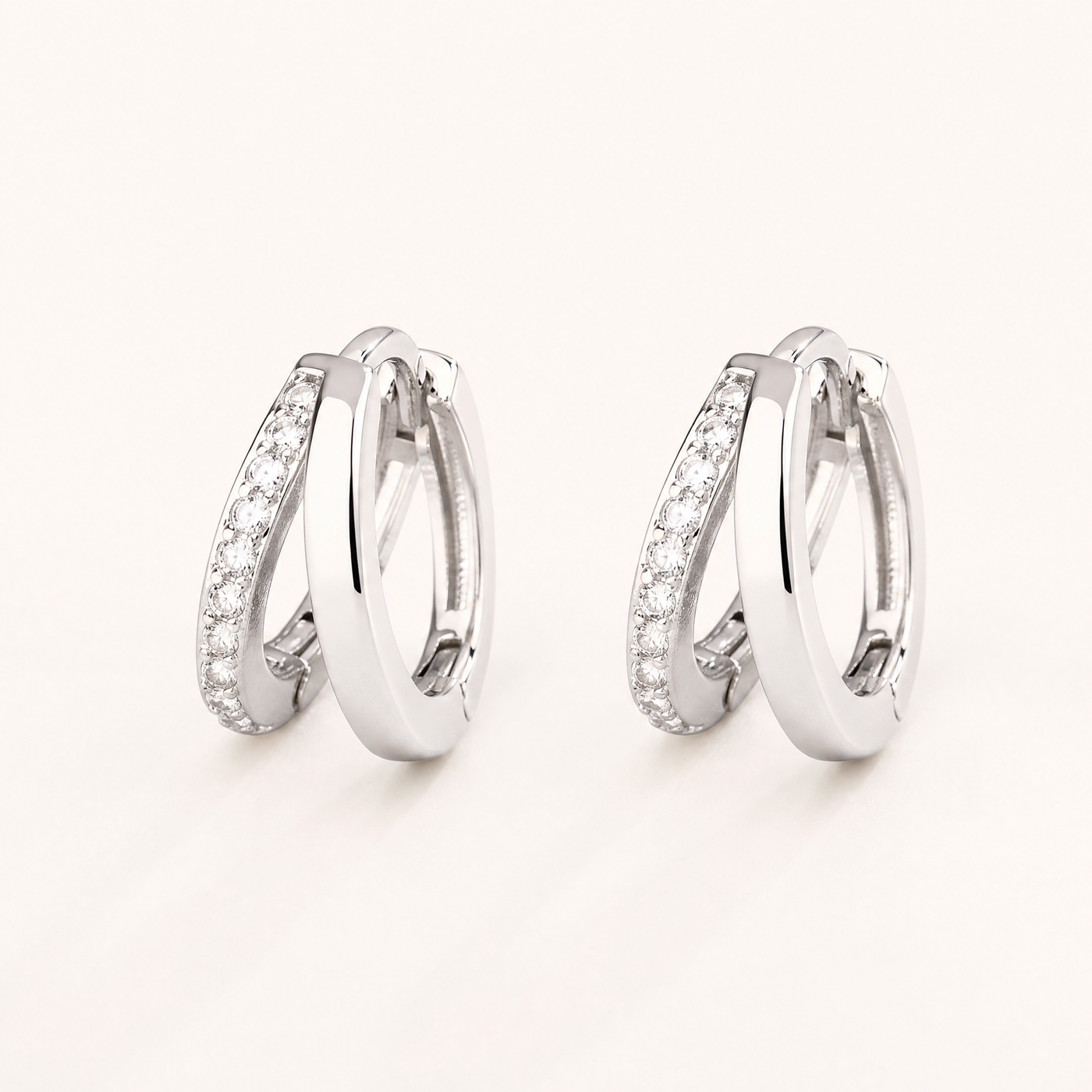 Double Hoop Pavé Earrings – Gold Silver CZ Huggie Cartilage Hoop Earrings for Women