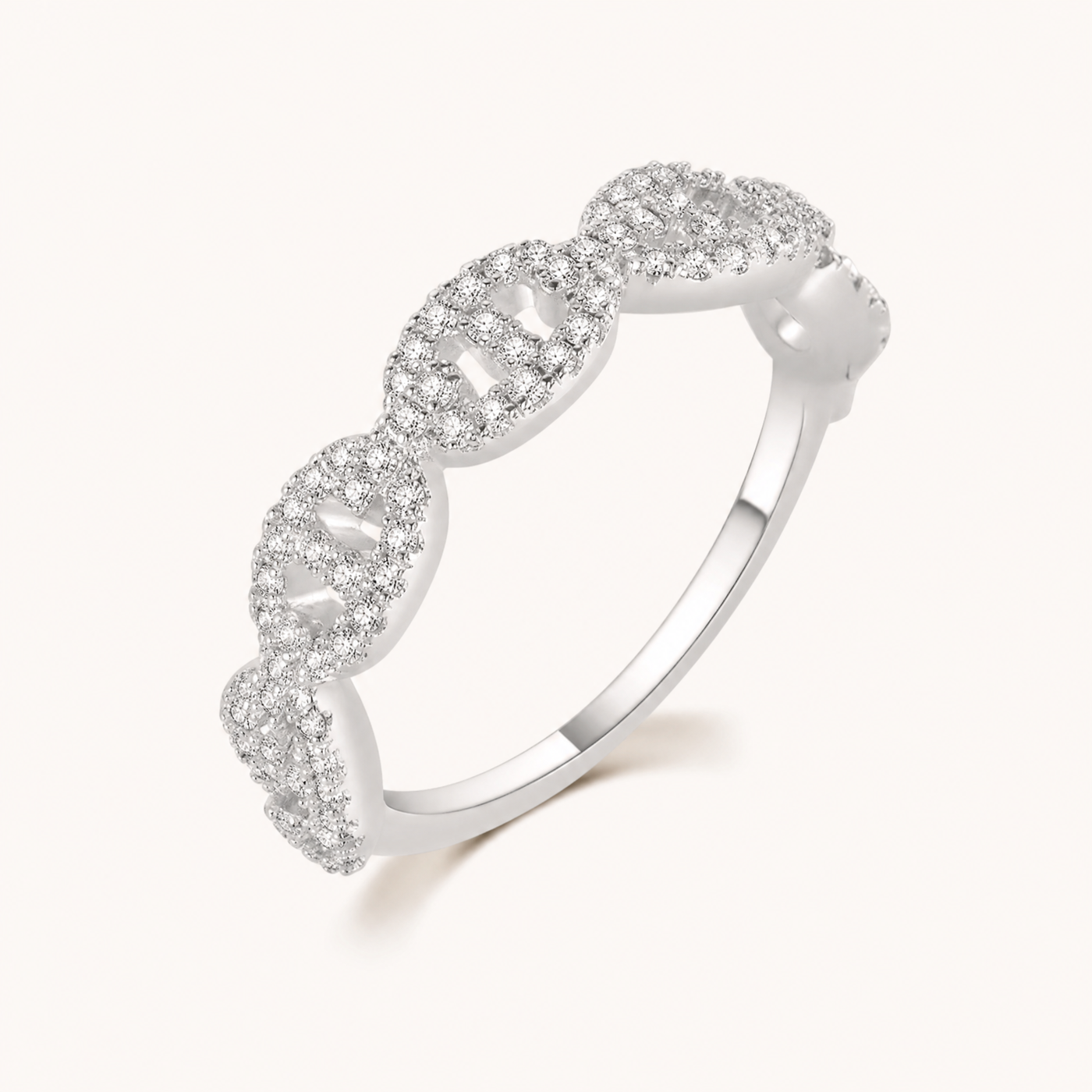 Pavé Mariner Chain Ring – Stackable Gold Silver CZ Band Ring for Women, Dainty Gift