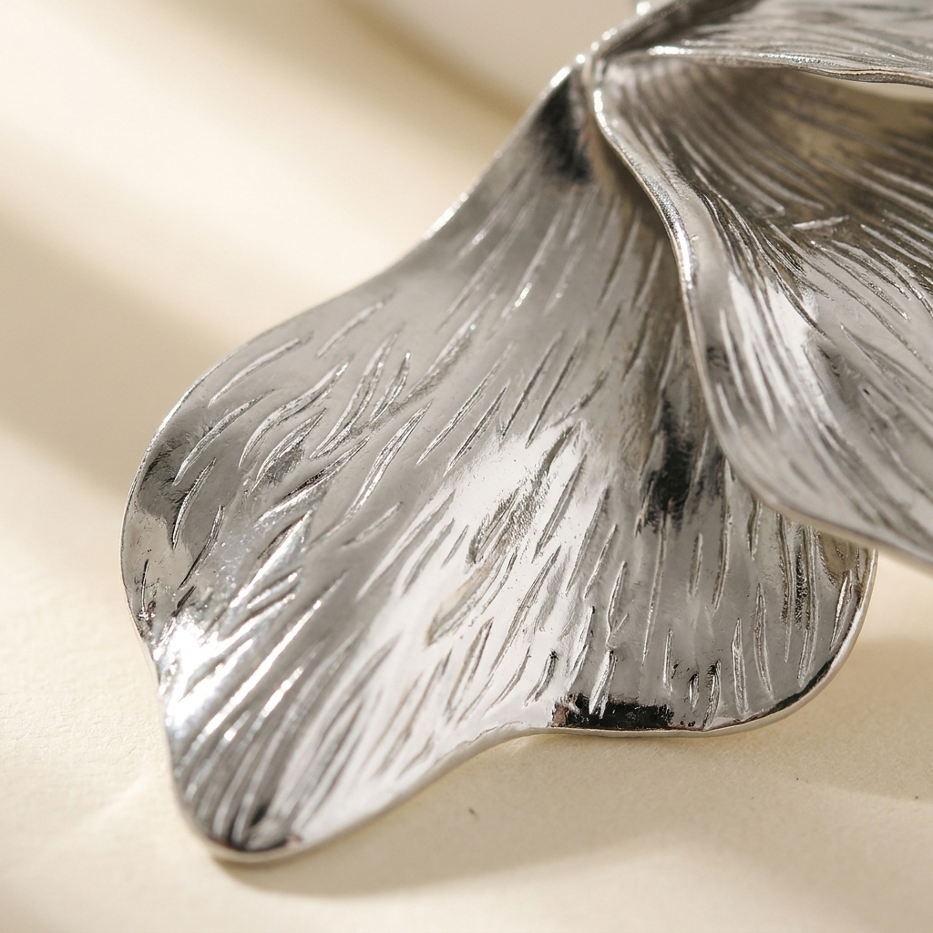 Large Flower Petal Earrings – Textured Statement Drop, Stainless Steel Floral Earrings for Her
