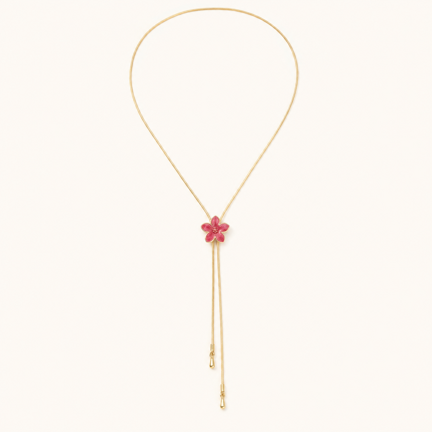 Enamel Flower Y Necklace – Adjustable Long Chain Floral Pendant, Minimalist Gift for Her