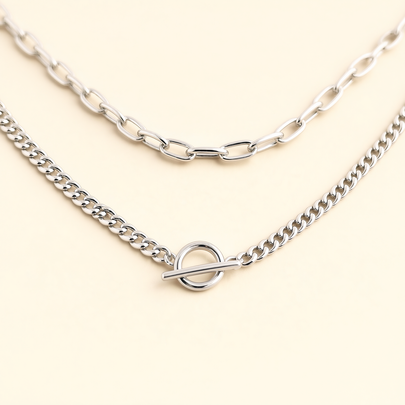 Gold Layered Chain Necklace – Cuban Link Paperclip Toggle Clasp, 14k Gold Plated Gift for Her