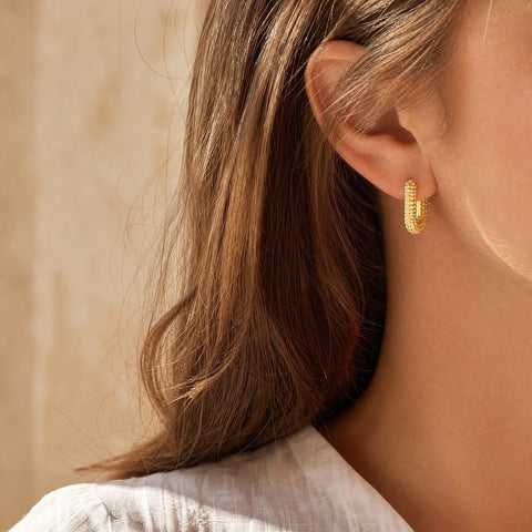 Beaded Square Gold Silver  Hoop Earrings – Dainty Stainless Steel Huggie Hoops for Women