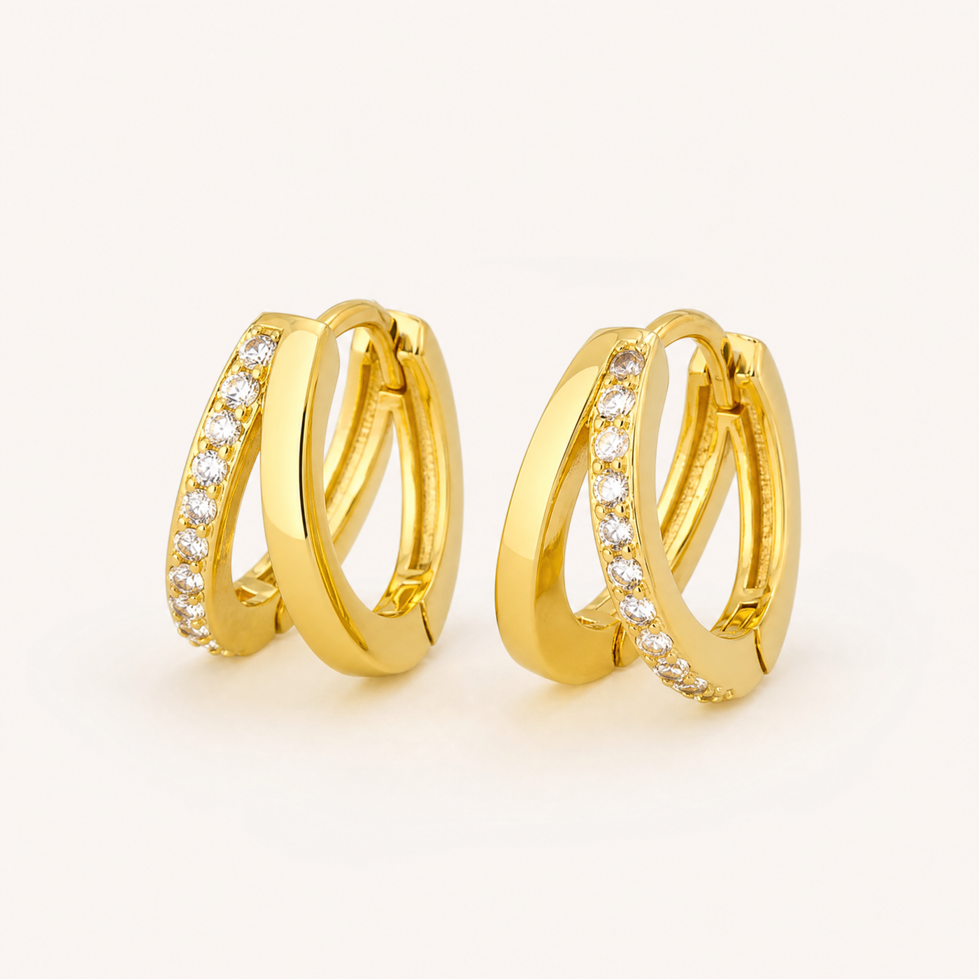 Double Hoop Pavé Earrings – Gold Silver CZ Huggie Cartilage Hoop Earrings for Women