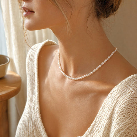 Baroque Freshwater Pearl Necklace – Sterling Silver Dainty Layering Pearl Necklace Gift