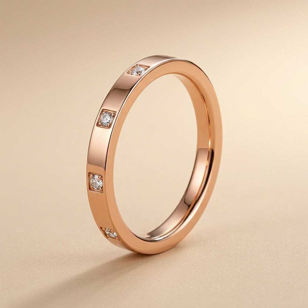 CZ Station Band Ring – Dainty Stackable Gold Silver Rose Gold Ring, Gift for Her