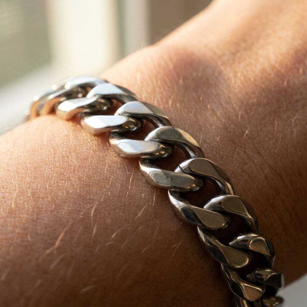 Silver Cuban Link Chain Bracelet – Stainless Steel Men Women Layering Bracelet Gift