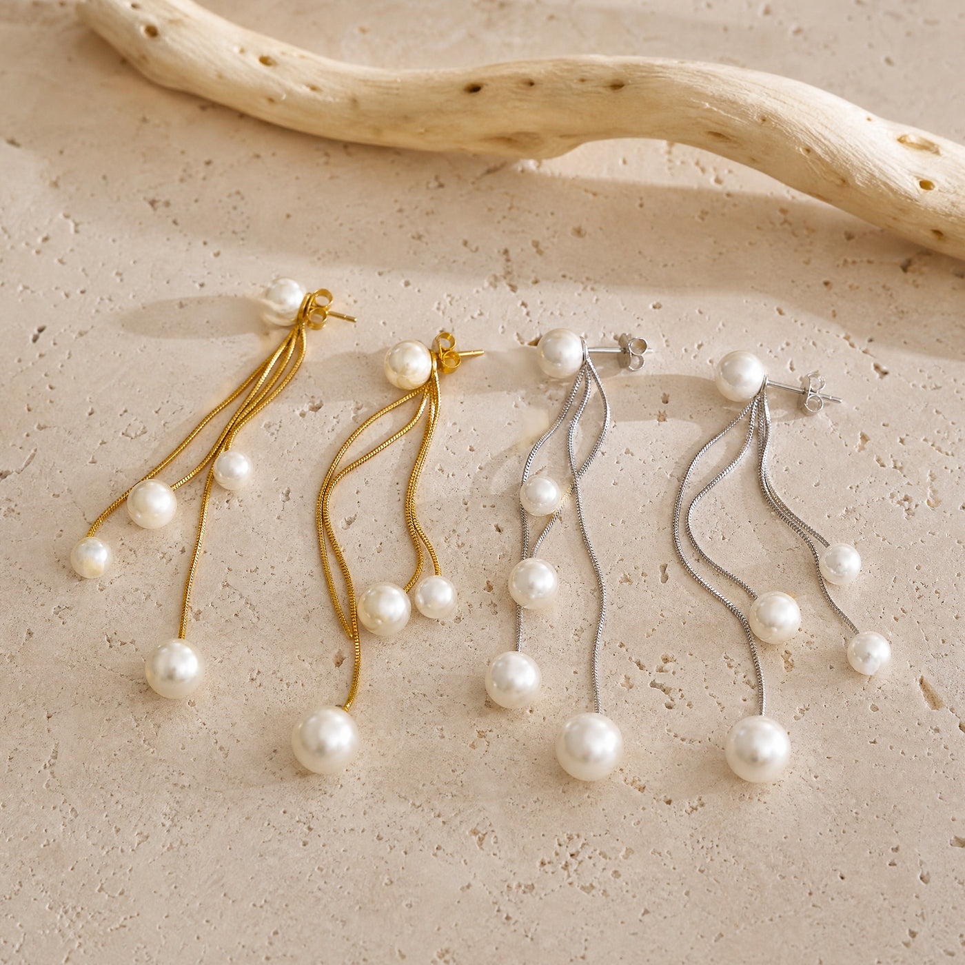 Pearl Multi-Chain Drop Earrings – Dainty Tassel Dangle, Gold Silver, Gift for Her