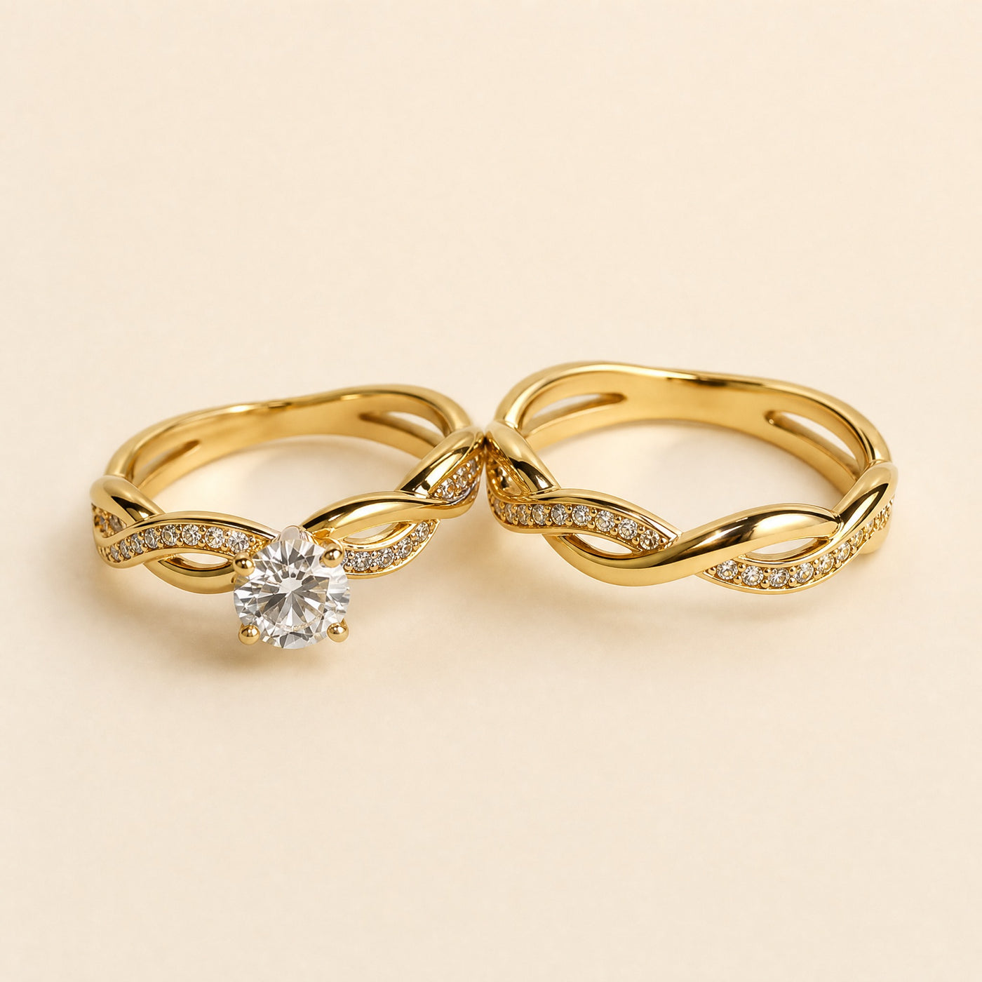 CZ Bridal Ring Set – Twisted Band Engagement Rings in Silver Gold Rose Gold for Women