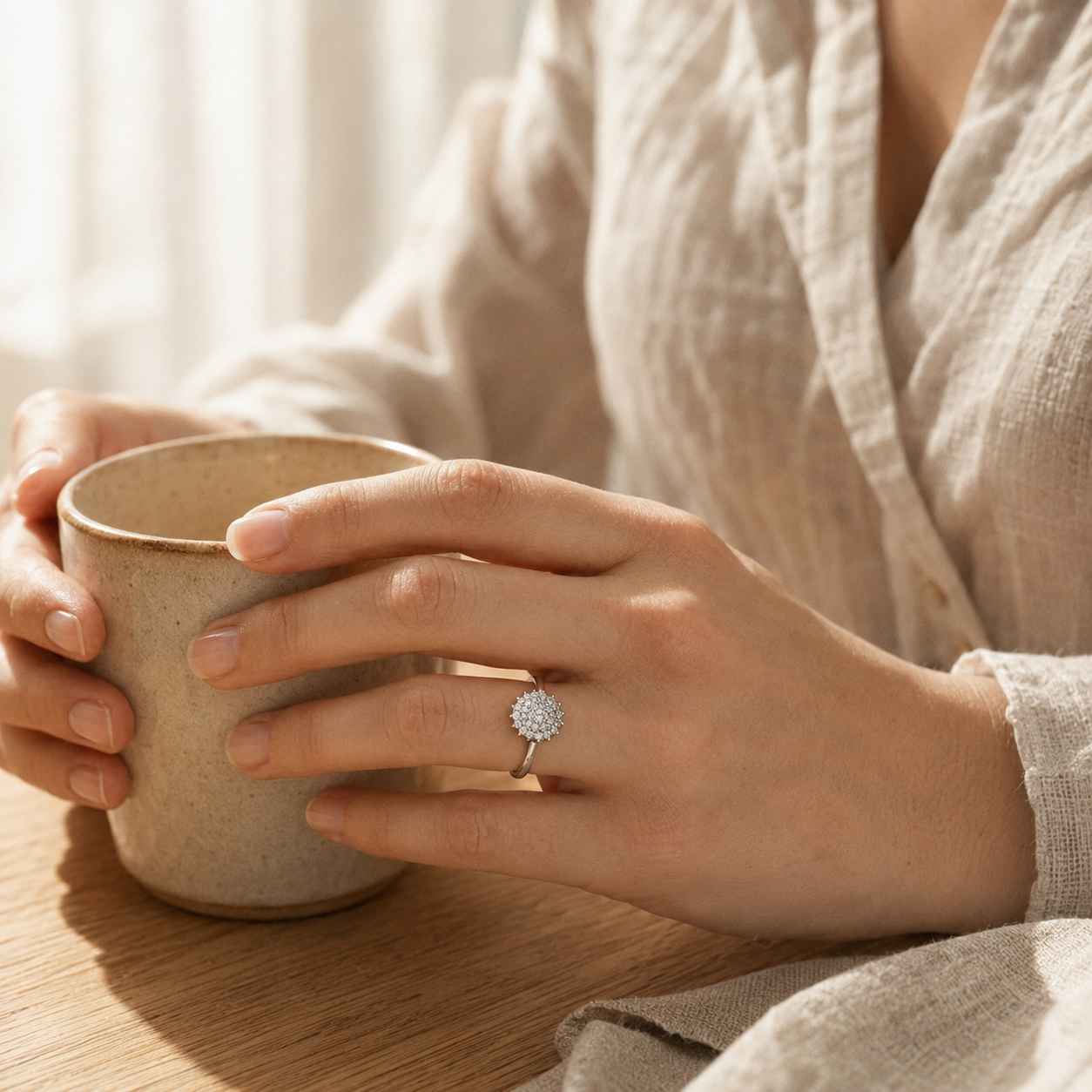 Silver Zircon Flower Ring – Pavé Cluster Statement Ring, Adjustable Band, Minimalist Jewelry Gift for Her