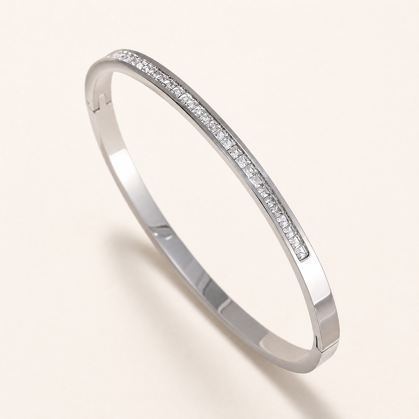 Pavé CZ Bangle Bracelet – Dainty Stackable Crystal Inlay Gold Silver Bracelet, Gift for Her