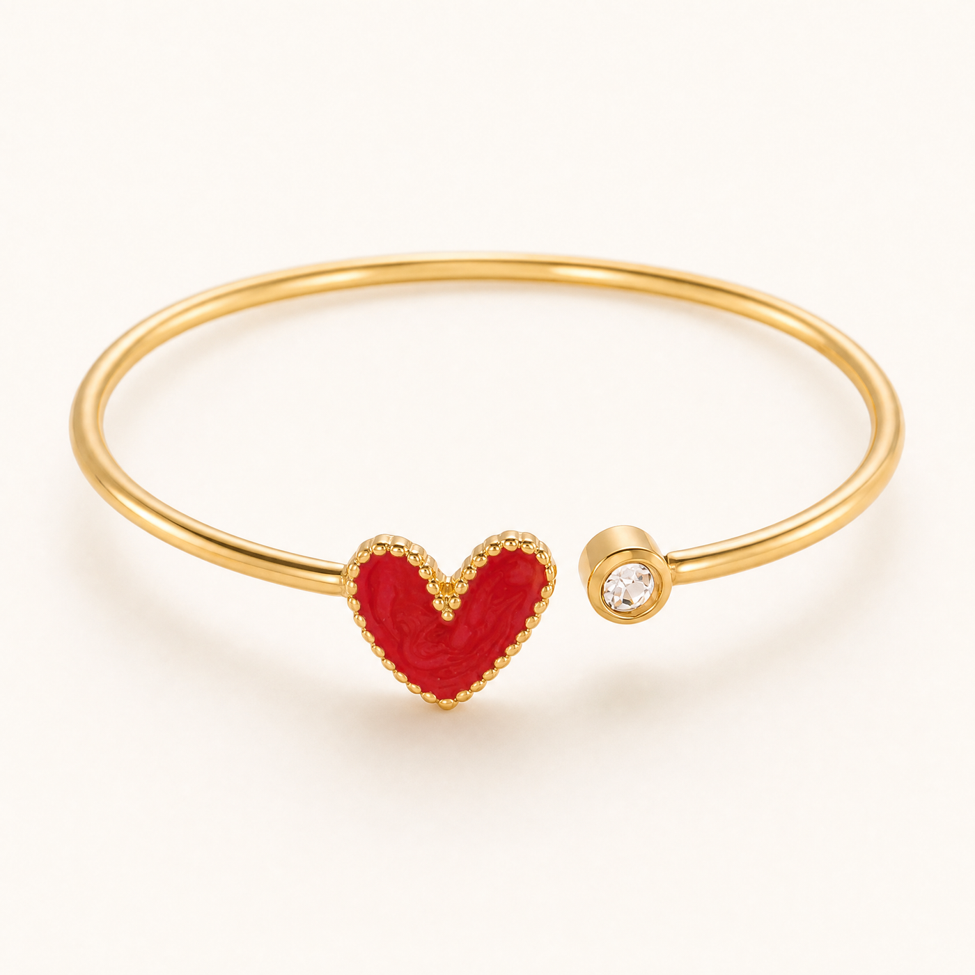 Gold Heart Cuff Bangle – Dainty Gold Stainless Steel Bracelet, Gift for Her