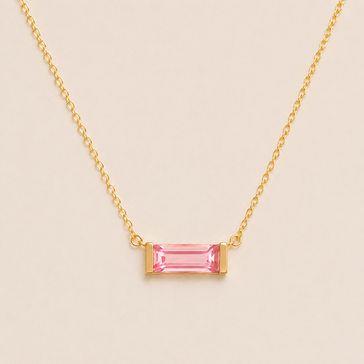 Gold Baguette Birthstone Necklace – Dainty Gold- CZ Pendant, Gift for Her