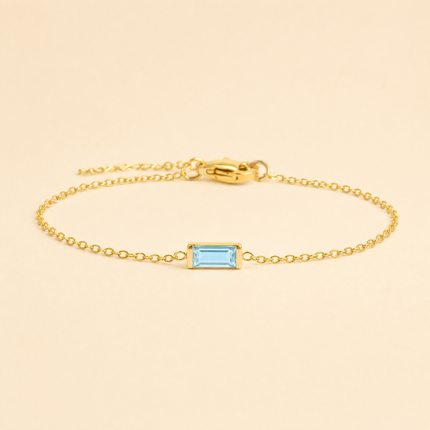 Gold Birthstone Bar Bracelet - Plated Stainless Steel Chain, Birthday Gift for Her