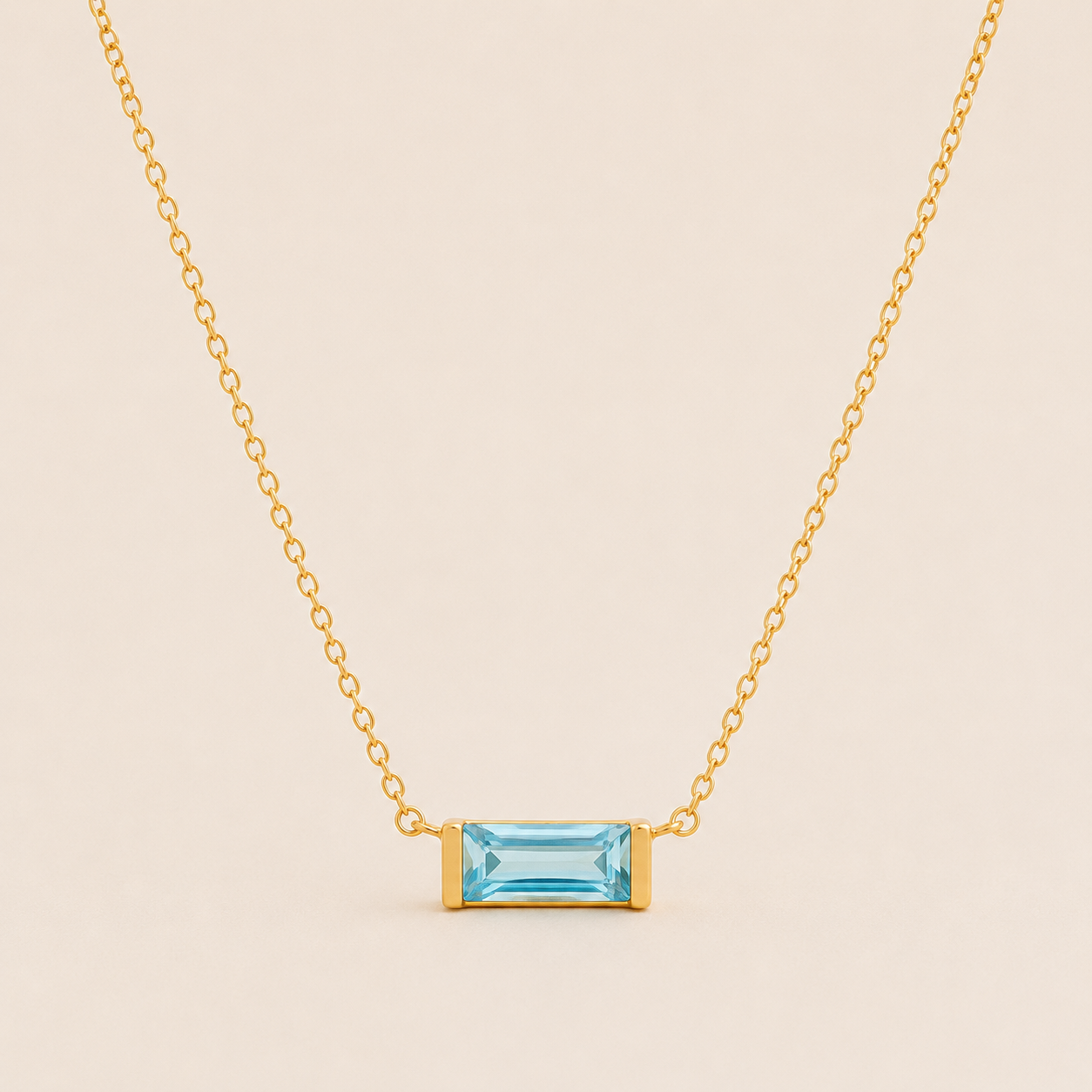 Gold Baguette Birthstone Necklace – Dainty Gold- CZ Pendant, Gift for Her