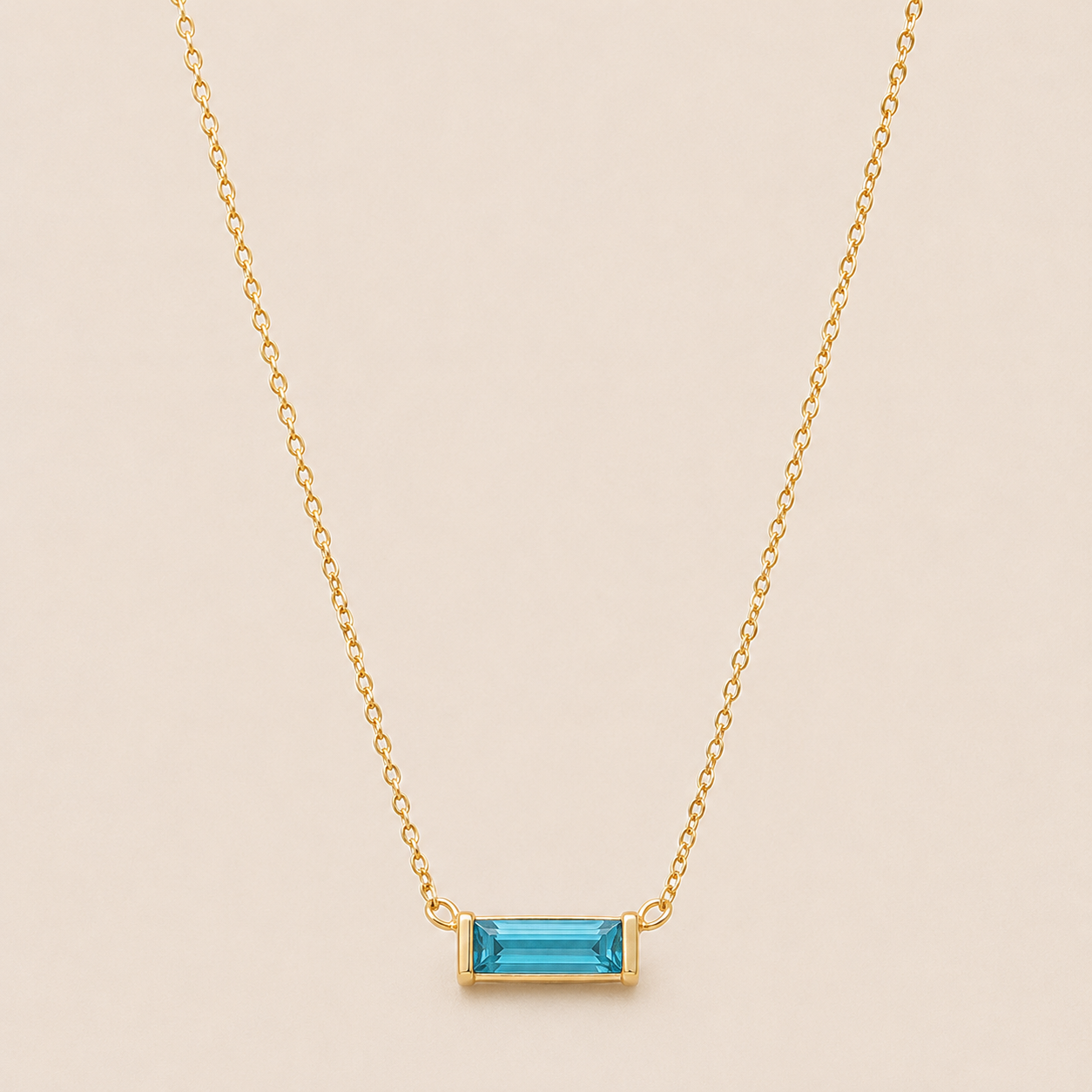 Gold Baguette Birthstone Necklace – Dainty Gold- CZ Pendant, Gift for Her