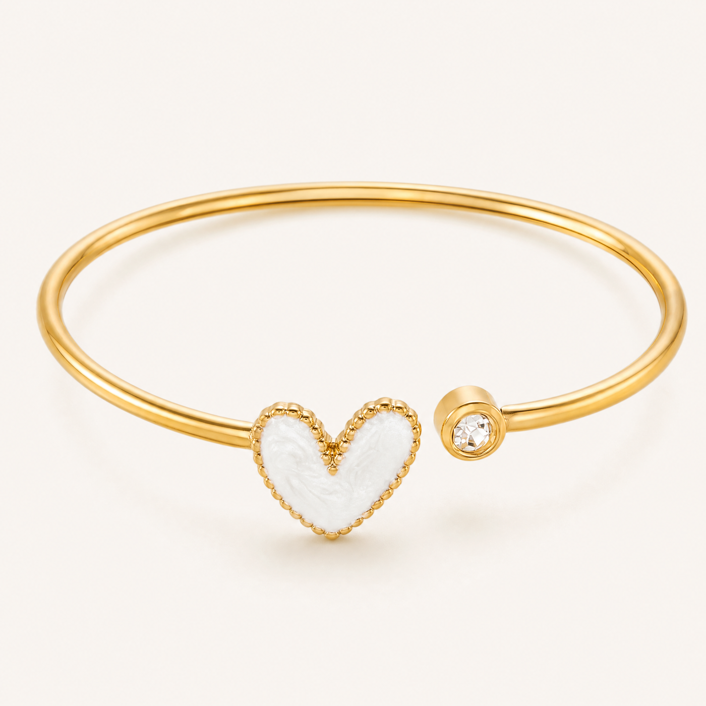 Gold Heart Cuff Bangle – Dainty Gold Stainless Steel Bracelet, Gift for Her