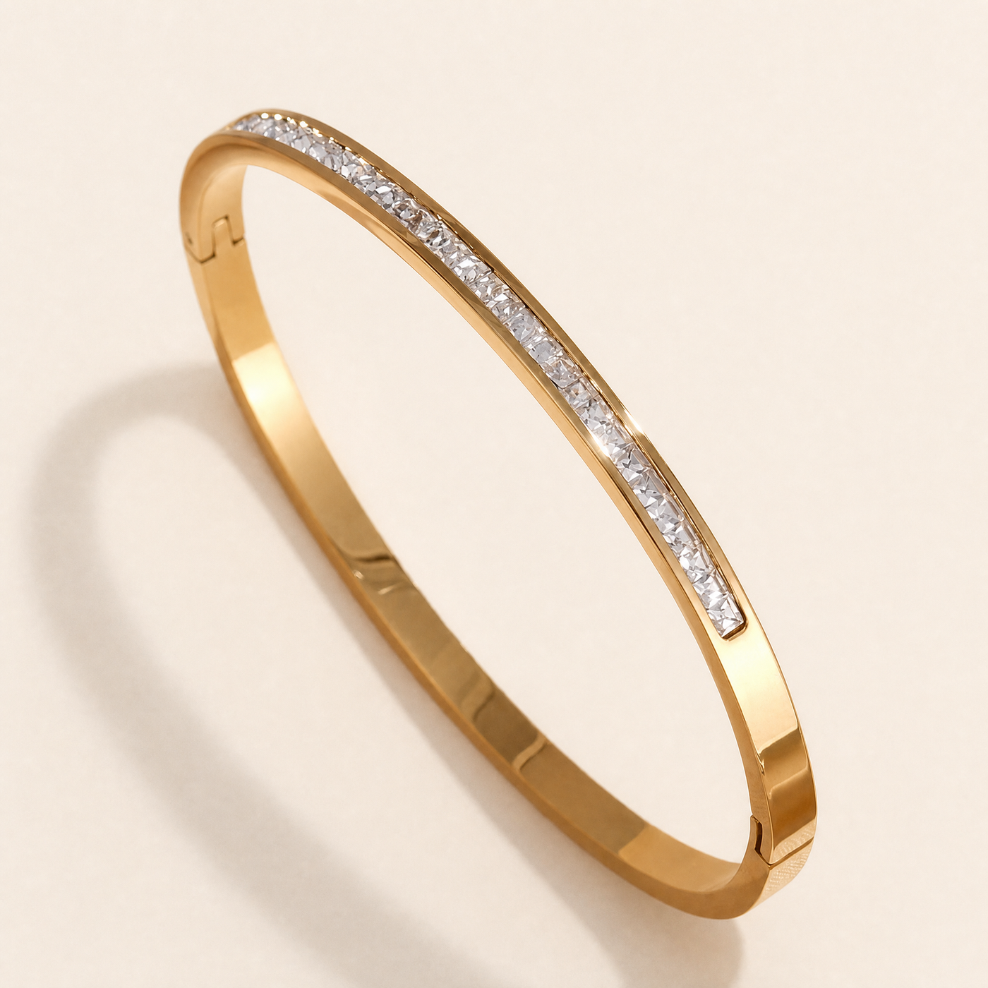 Pavé CZ Bangle Bracelet – Dainty Stackable Crystal Inlay Gold Silver Bracelet, Gift for Her