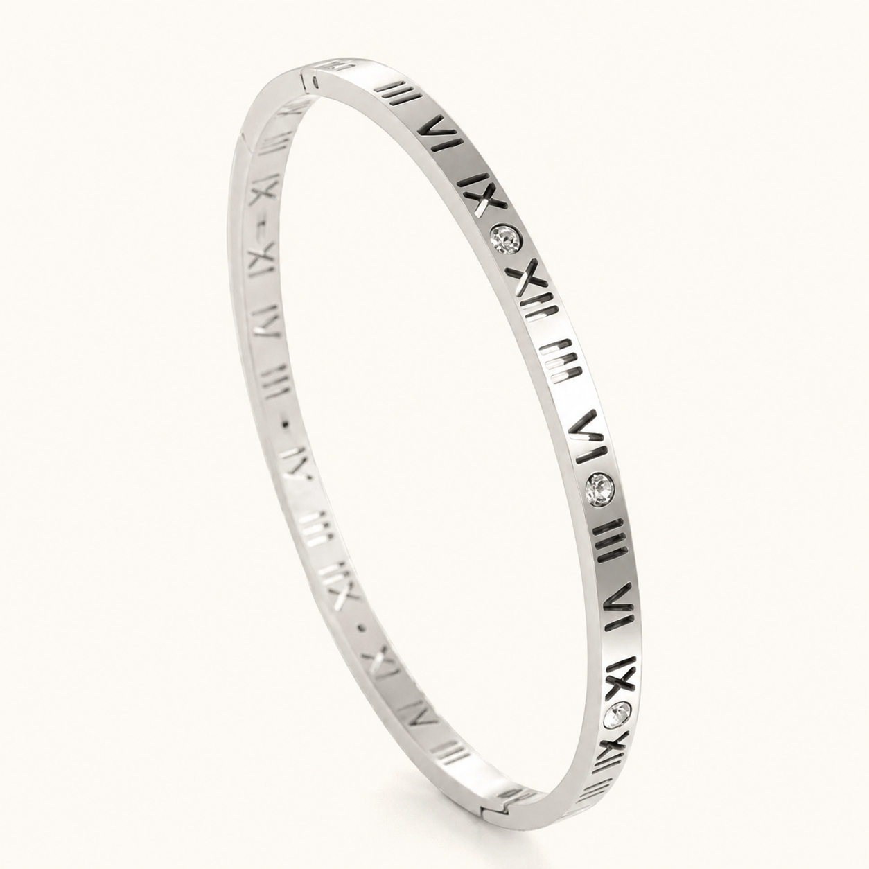 Roman Numeral Bangle Bracelet – CZ Stone Slim Cuff, Dainty Stacking Bracelet Gift for Her