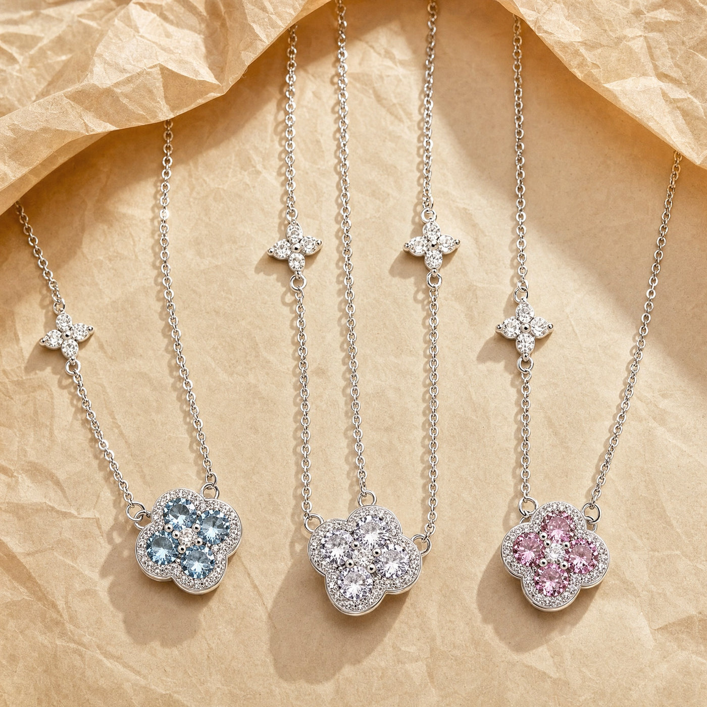 Silver Pavé Clover Pendant Necklace – S925 CZ Dainty Layering Necklace, Gift for Her
