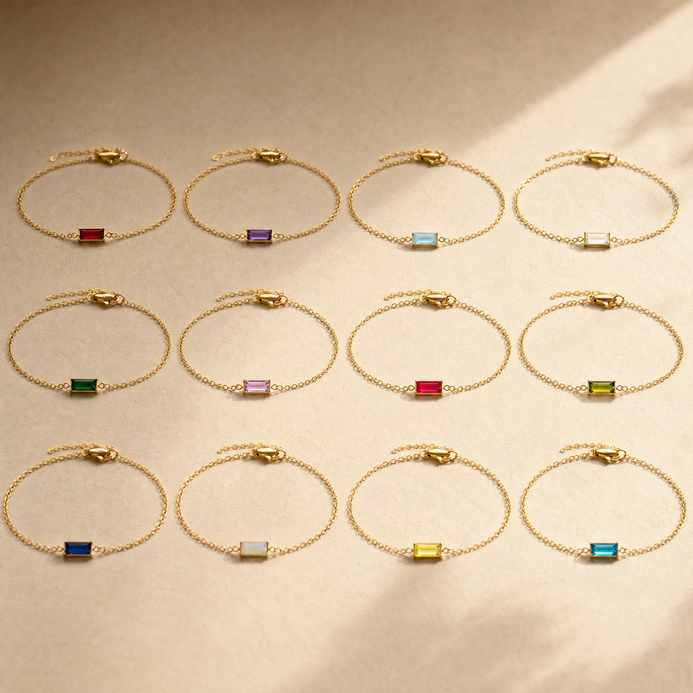 Gold Birthstone Bar Bracelet - Plated Stainless Steel Chain, Birthday Gift for Her