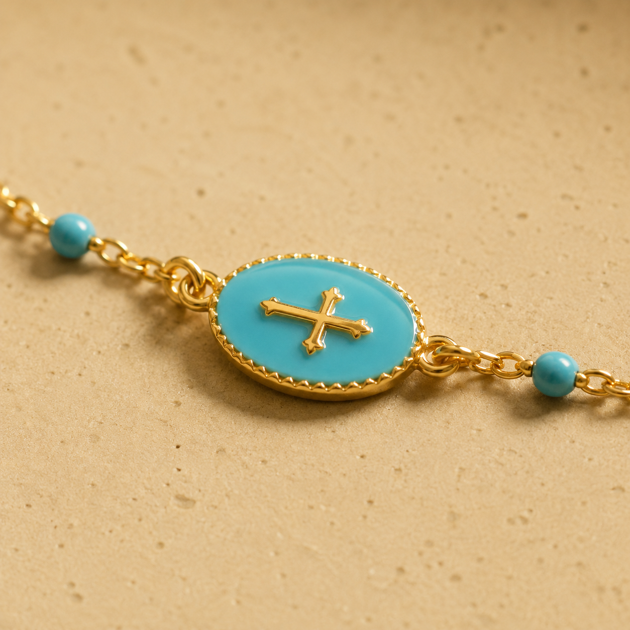 Gold Cross Charm Bracelet – Dainty Enamel Beaded Chain, Adjustable Faith Jewelry for Women