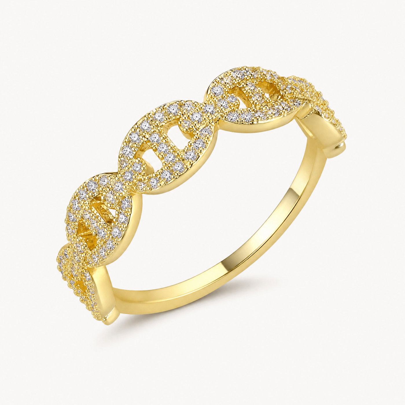 Pavé Mariner Chain Ring – Stackable Gold Silver CZ Band Ring for Women, Dainty Gift