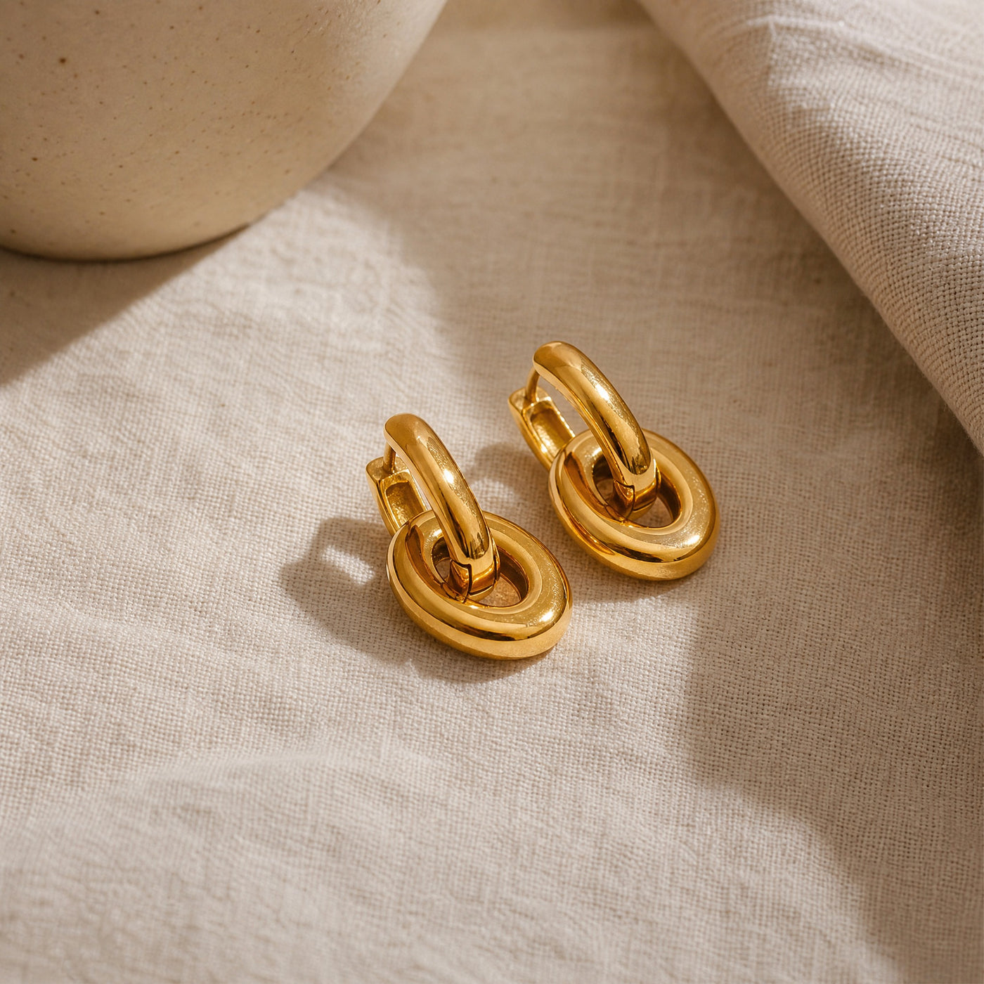 Double Hoop Drop Earrings – Gold Silver Chunky Oval Link Dangle Earrings for Women