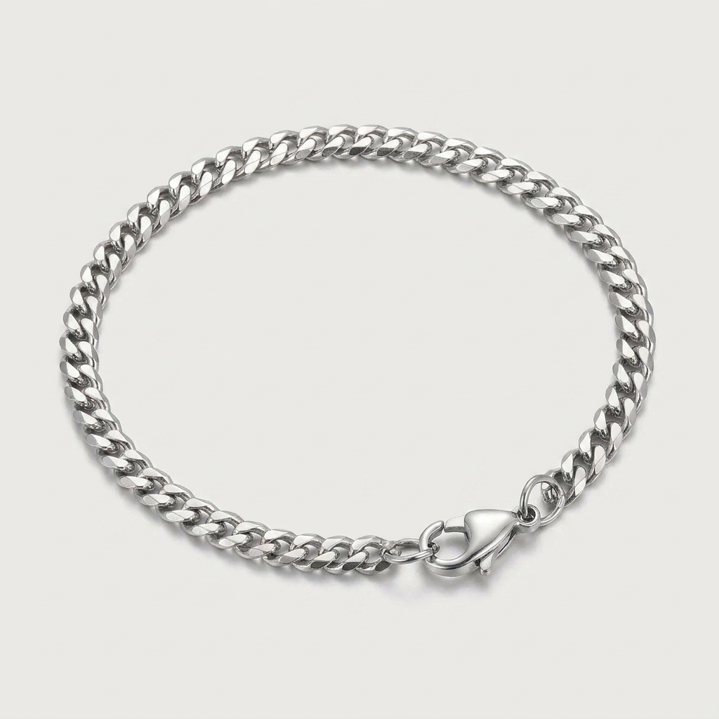 Silver Cuban Link Chain Bracelet – Stainless Steel Men Women Layering Bracelet Gift