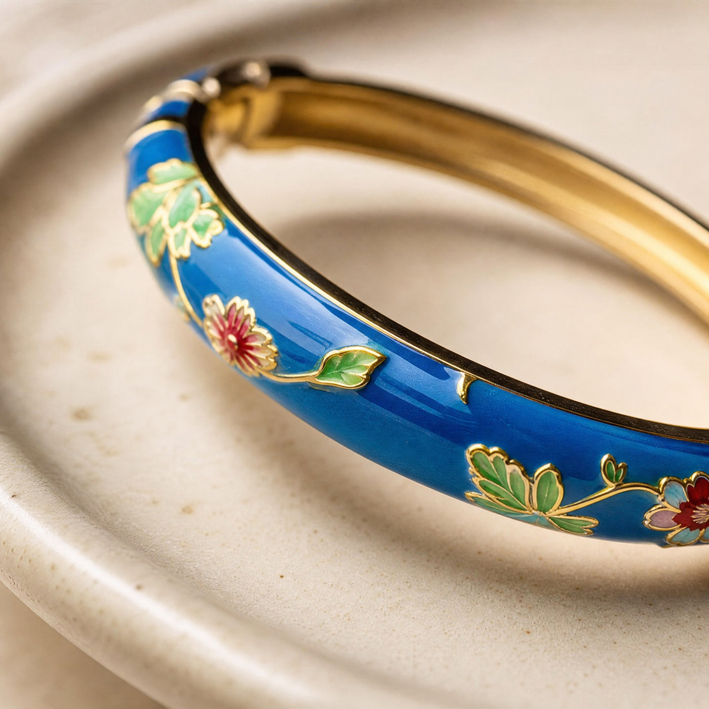 Cloisonne Enamel Bangle – Floral Peony Filigree Ethnic Vintage Bracelet, Gift for Her