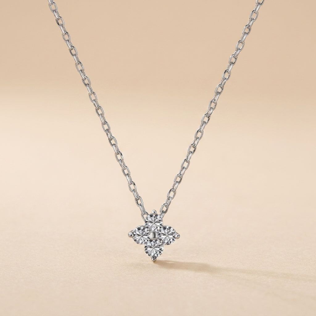 Gold Pavé Clover Pendant Necklace – Dainty CZ Four-Leaf Gold-Plated Chain Necklace Gift