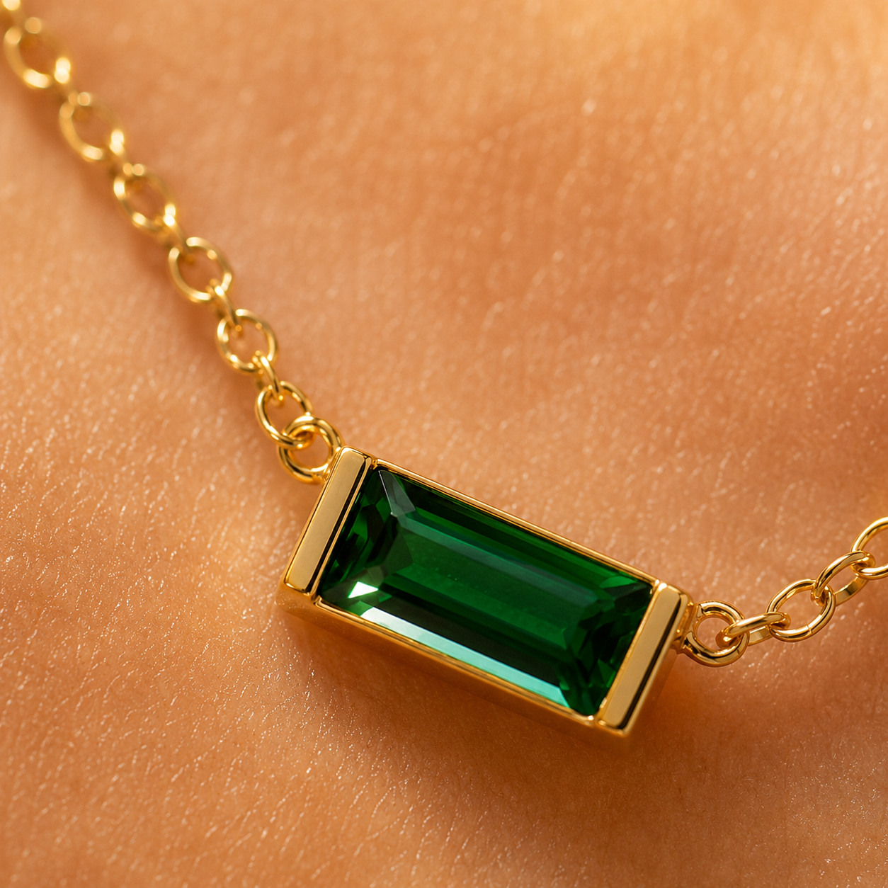 Gold Baguette Birthstone Necklace – Dainty Gold- CZ Pendant, Gift for Her